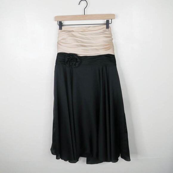 JS Collection Vintage Strapless Dress Women’s 12 Black Cream Floral Detail - Picture 1 of 7